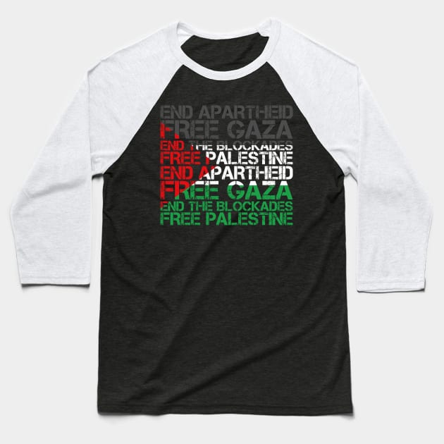 Palestine Flag Wordcloud - End Apartheid Free Palestine Baseball T-Shirt by mangobanana